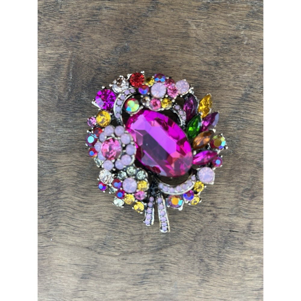 Vintage Style Rhinestone Flower Bouquet Brooch Multicolor Statement Pin 2.5"